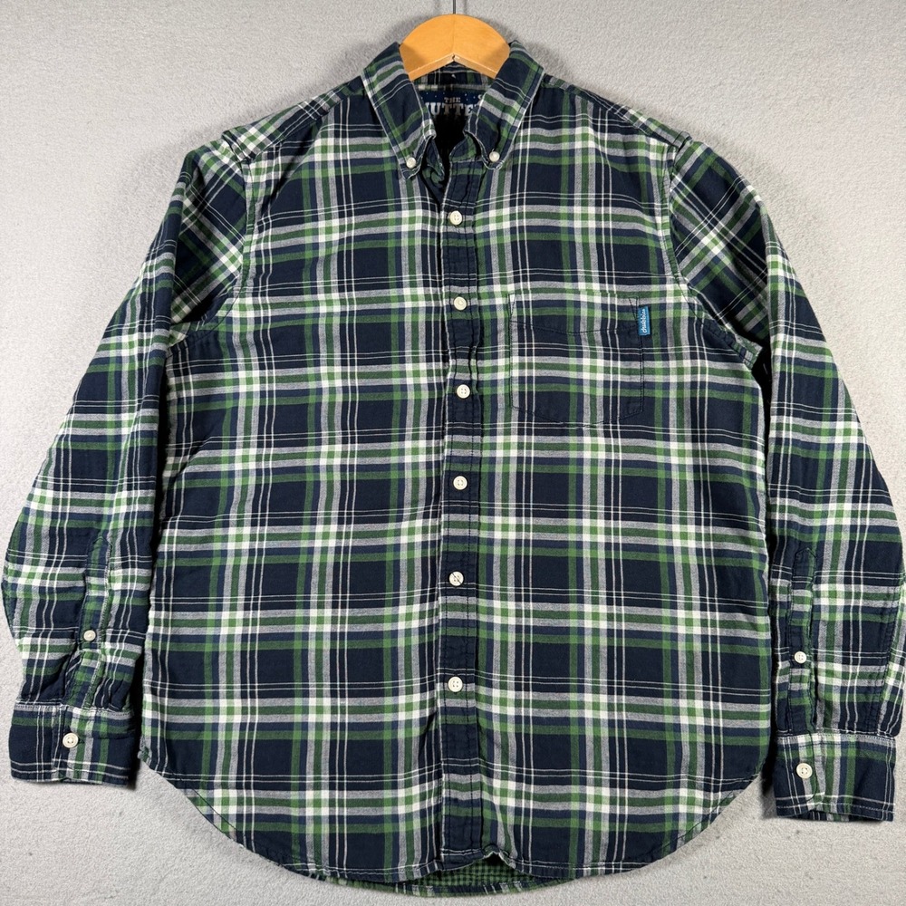 Chubbies The Nutter Mens Small Green Navy Blue Plaid Flannel Button Down Shirt